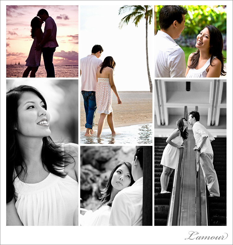 Oahu Hawaii Engagement Photos and Portraits at Hilton Hawaiian Village Resort and Spa in Honolulu. Beach and sunset portraits.